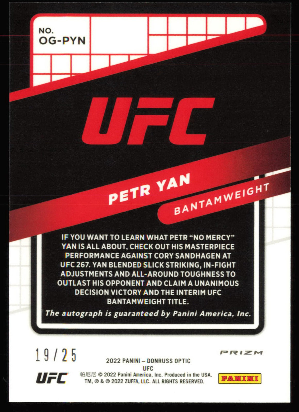 2023 Panini UFC Opti-Graphs Teal Petr Yan Auto OG-PYN /25 - back