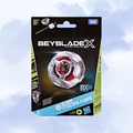 Beyblade X Glare Cyclops 7-55FB toy packaging by Hasbro, featuring a silver and red spinning top with a black backing card against a light blue sky background.