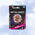 Beyblade X CX Rage Ragna FE 4-55Y toy package by Hasbro and TomYomi, featuring a black and magenta box with a central image of the orange and silver Beyblade.