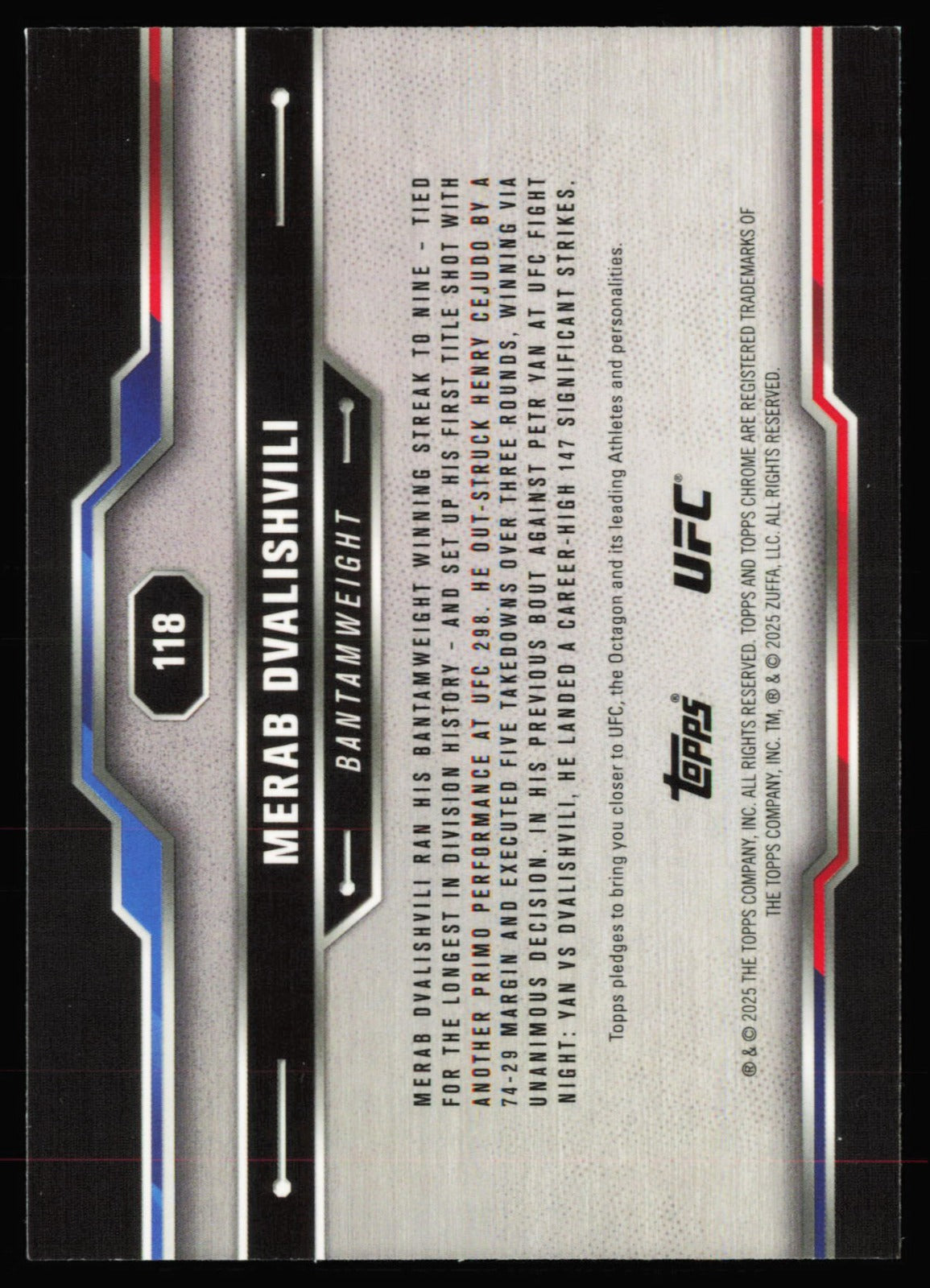 2025 Topps Chrome UFC - Speckle Refractor Merab Dvalishvili 118 /250