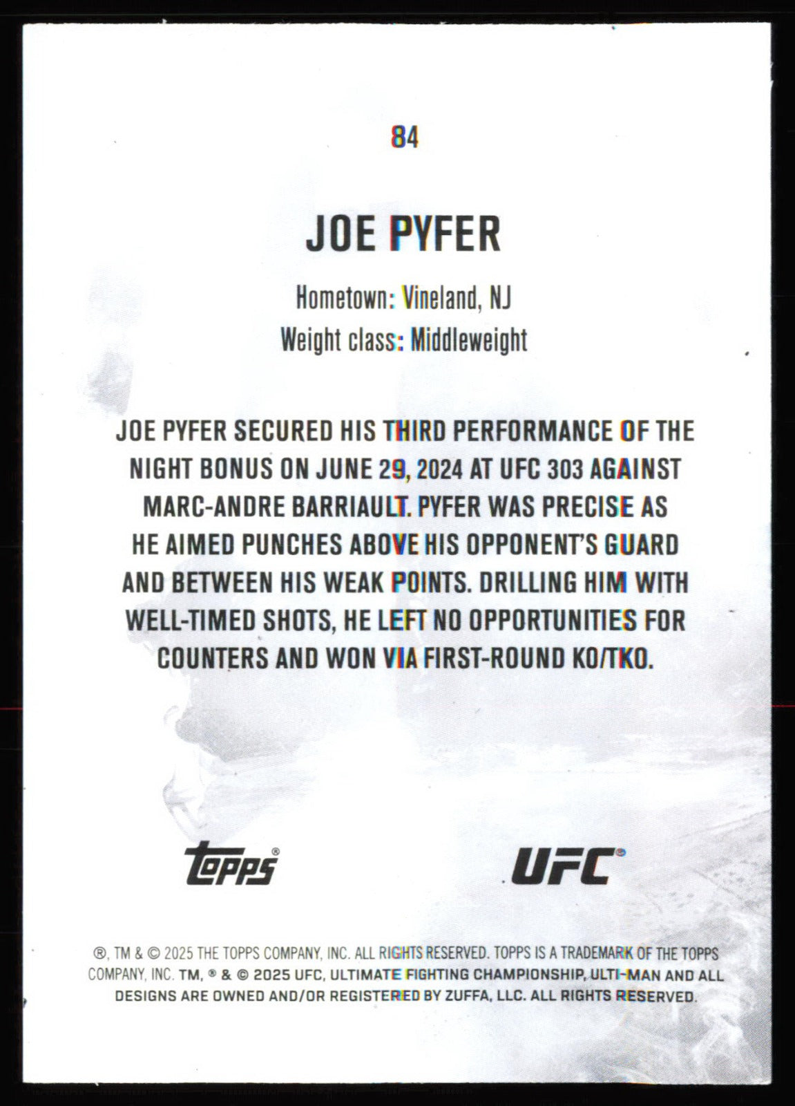 Topps Knockout UFC Joe Pyfer 84 /88
