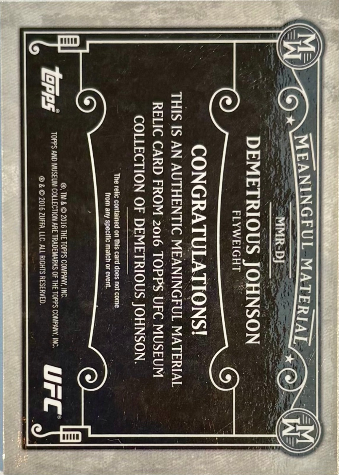 2017 Topps Museum Collection UFC Demetrious Johnson Relics Gold MMR-DJ /10