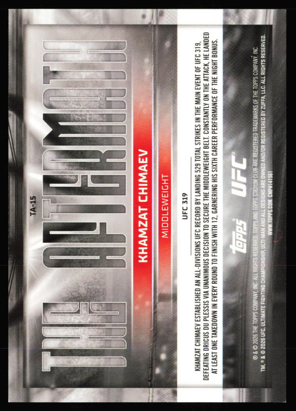 Topps Stadium Club UFC The Aftermath Blue Khamzat Chimaev TA-15 /50