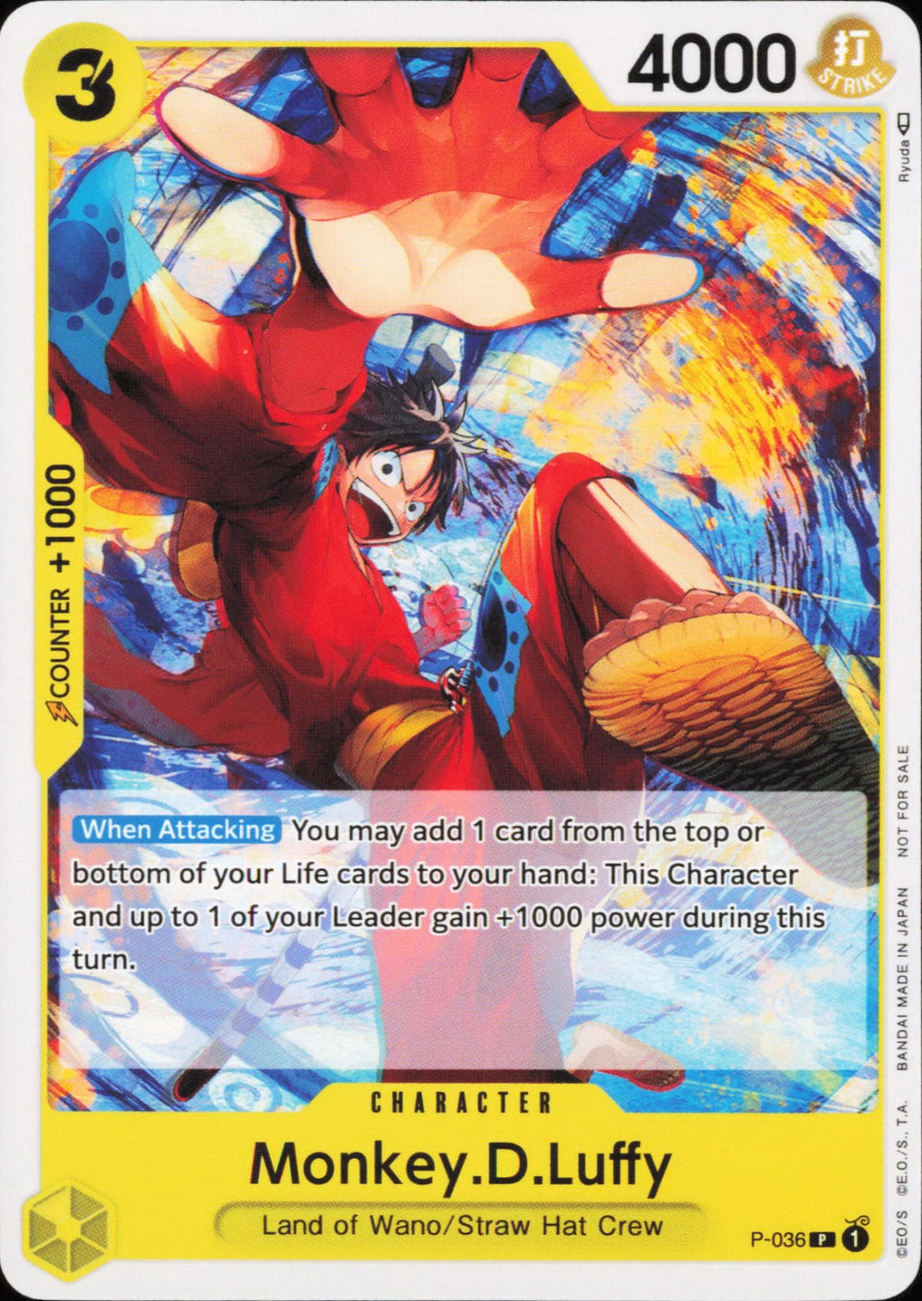 One Piece Monkey.D.Luffy (Pre-Release Tournament) P-036 NM