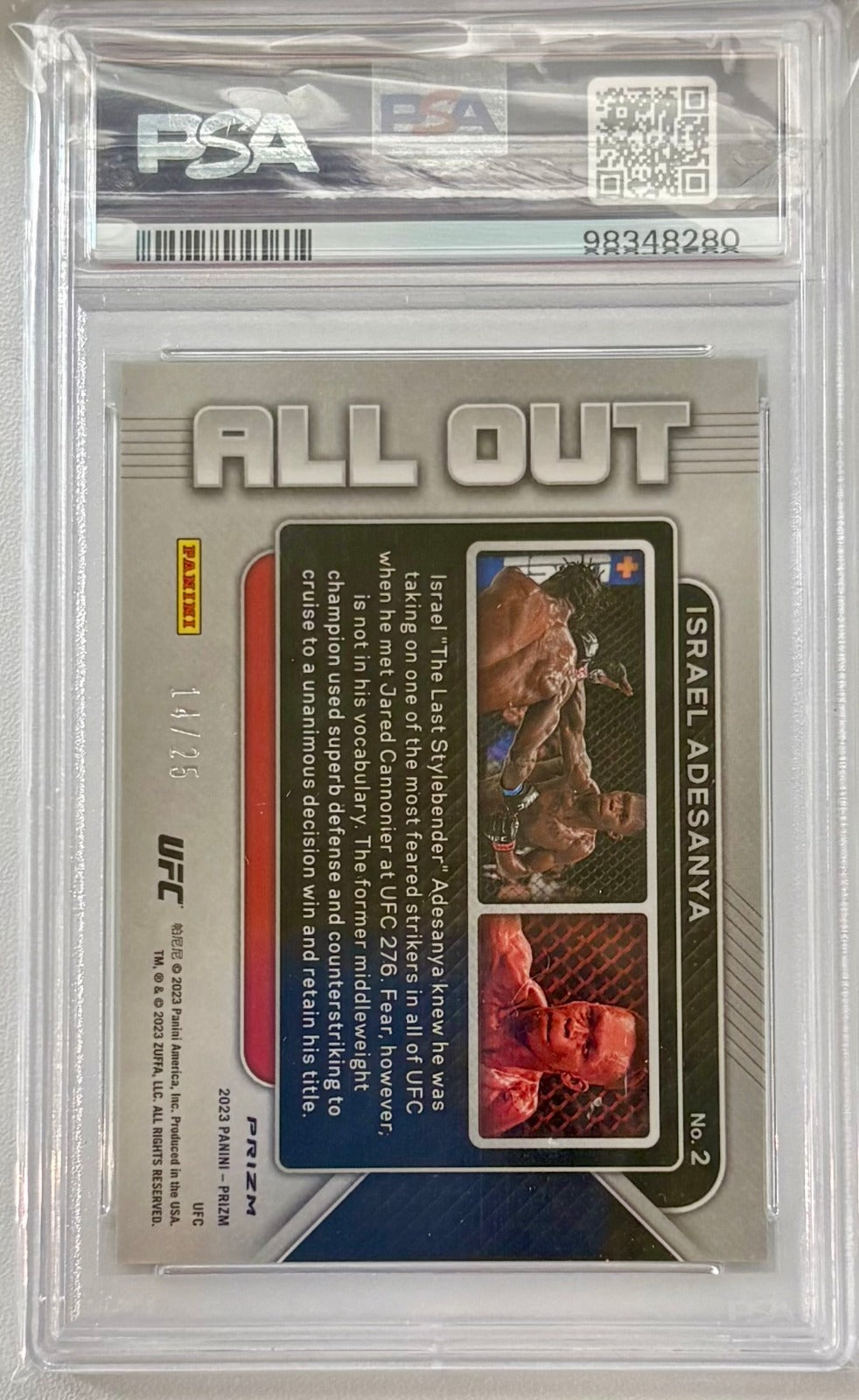 2023 Panini Prizm UFC PSA 10 All Out Green Pulsar Prizms Israel Adesanya 2 /25