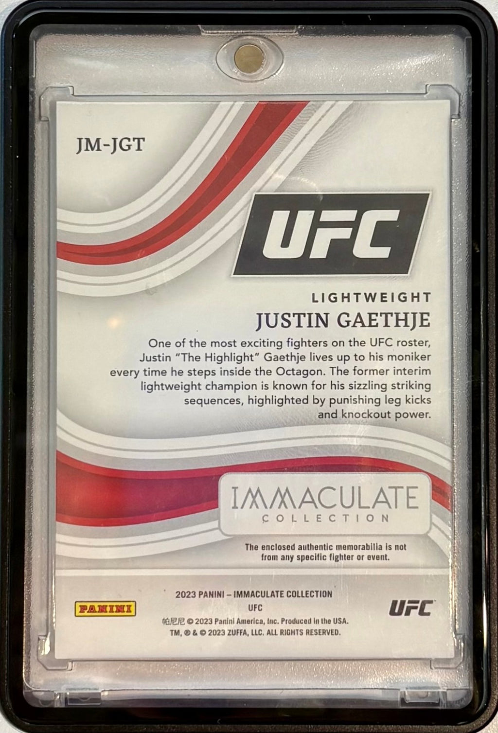 2023 Panini UFC Immaculate Collection Justin Gaethje Gloves Relic JM-JGT /10