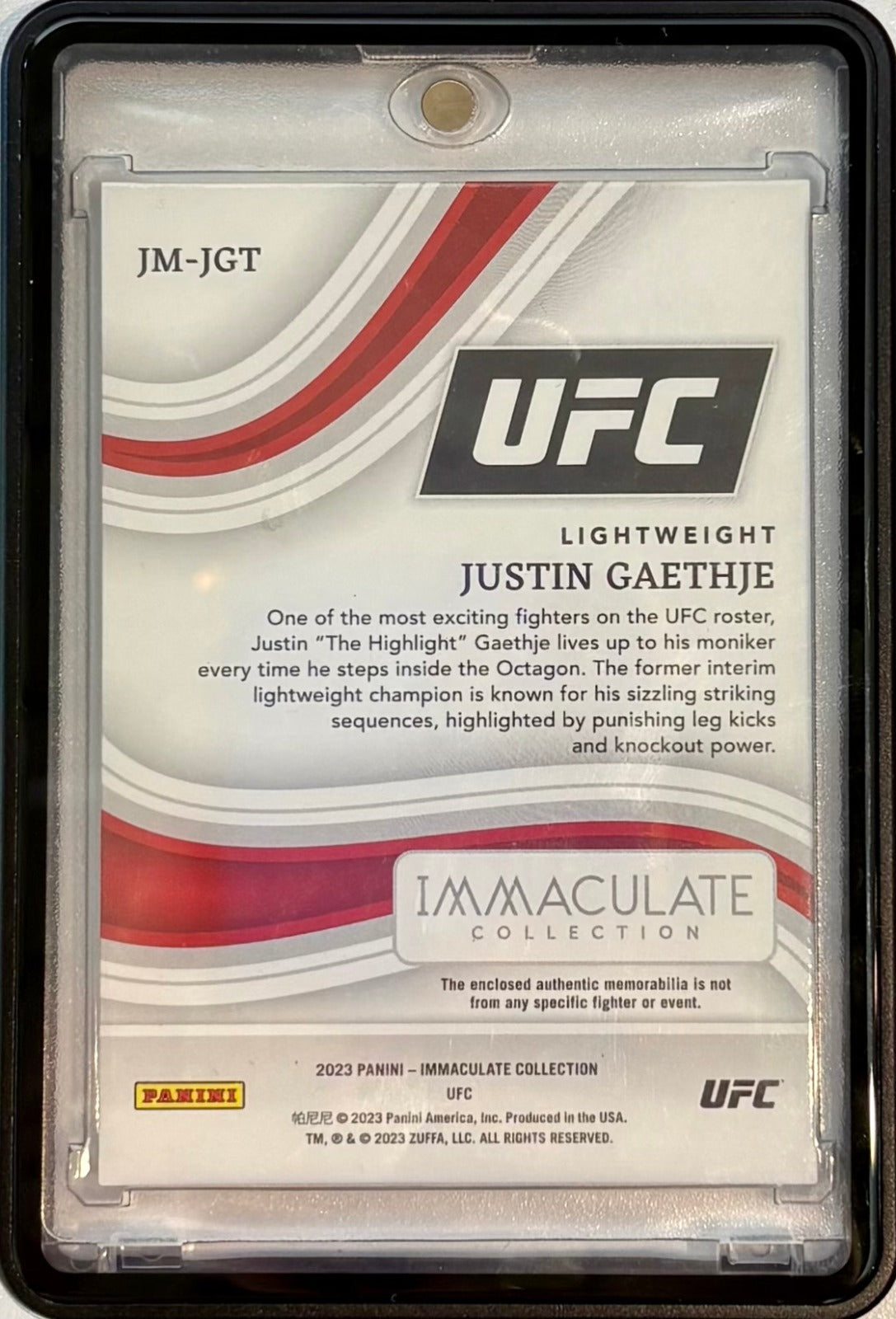 2023 Panini UFC Immaculate Collection Justin Gaethje Gloves Relic JM-JGT /10