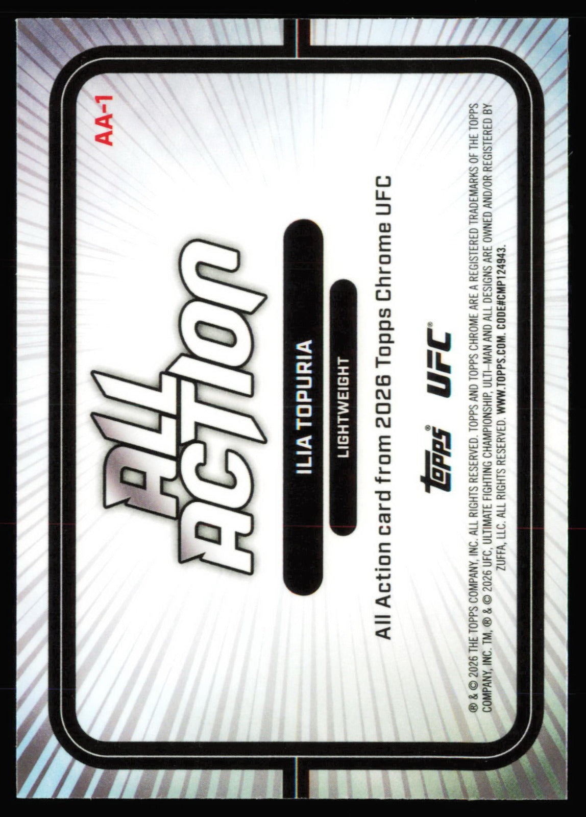 Topps Chrome UFC All Action Blue Refractor Ilia Topuria AA-1 /150