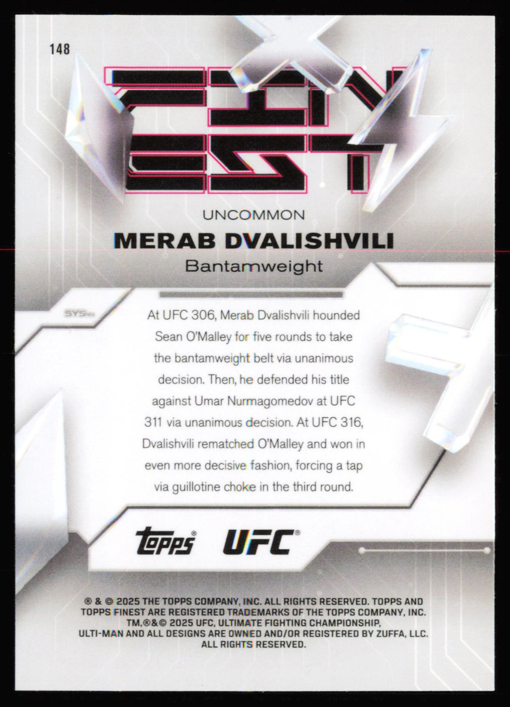 Topps Finest UFC Blue Checkerboard Refractors Merab Dvalishvili 148 /75
