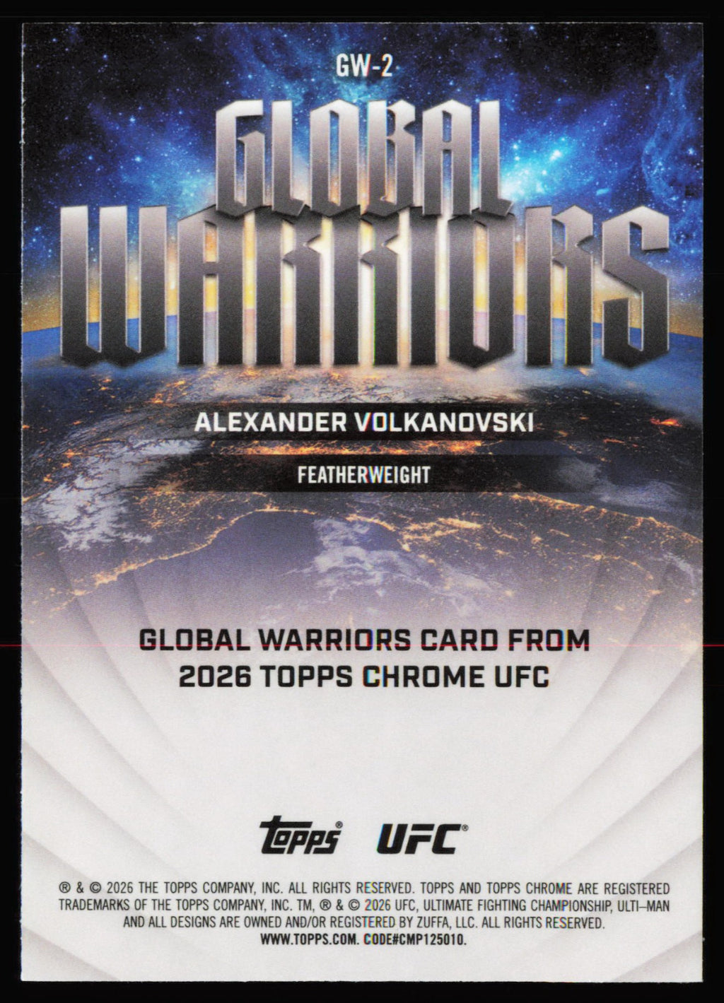 Topps Chrome UFC Global Warriors Blue Refractor Alexander Volkanovski GW-2 /150