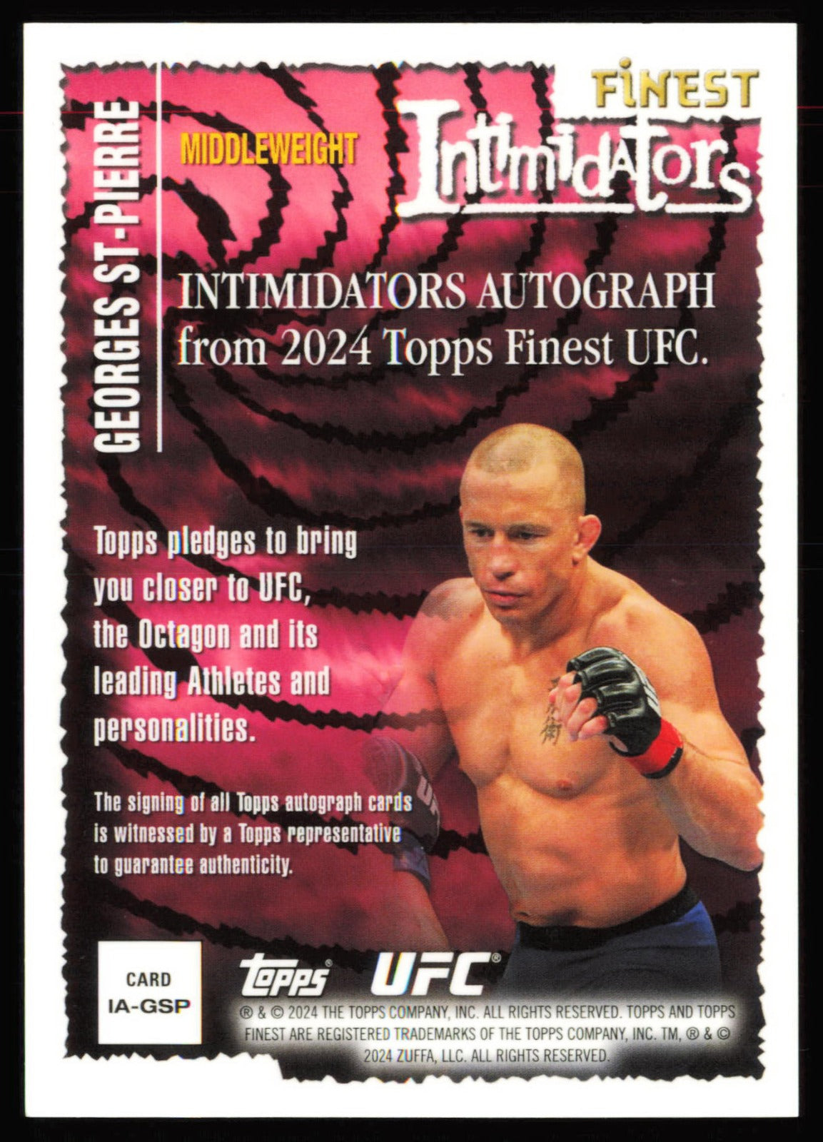 2024 Topps Finest UFC Georges St-Pierre Aqua Refractor On Card Auto IA-GSP - back