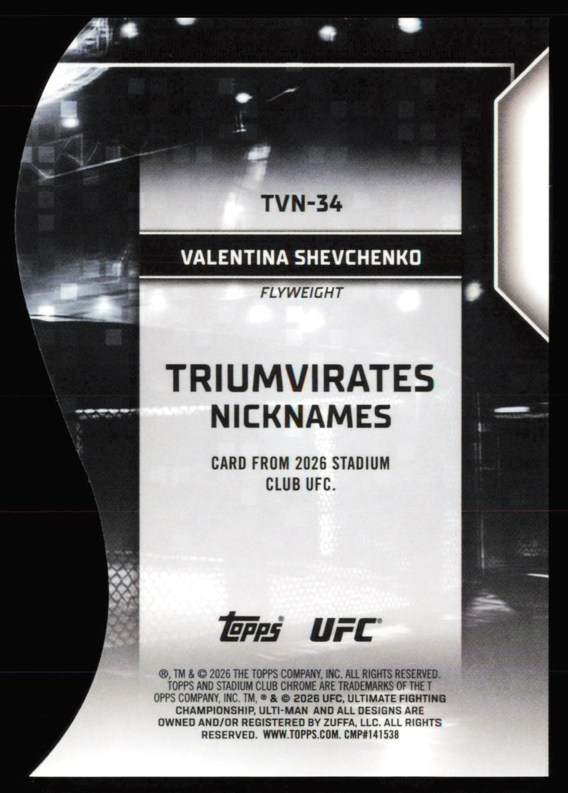 Topps Stadium Club UFC Triumvirates Nicknames Valentina Shevchenko TVN-34