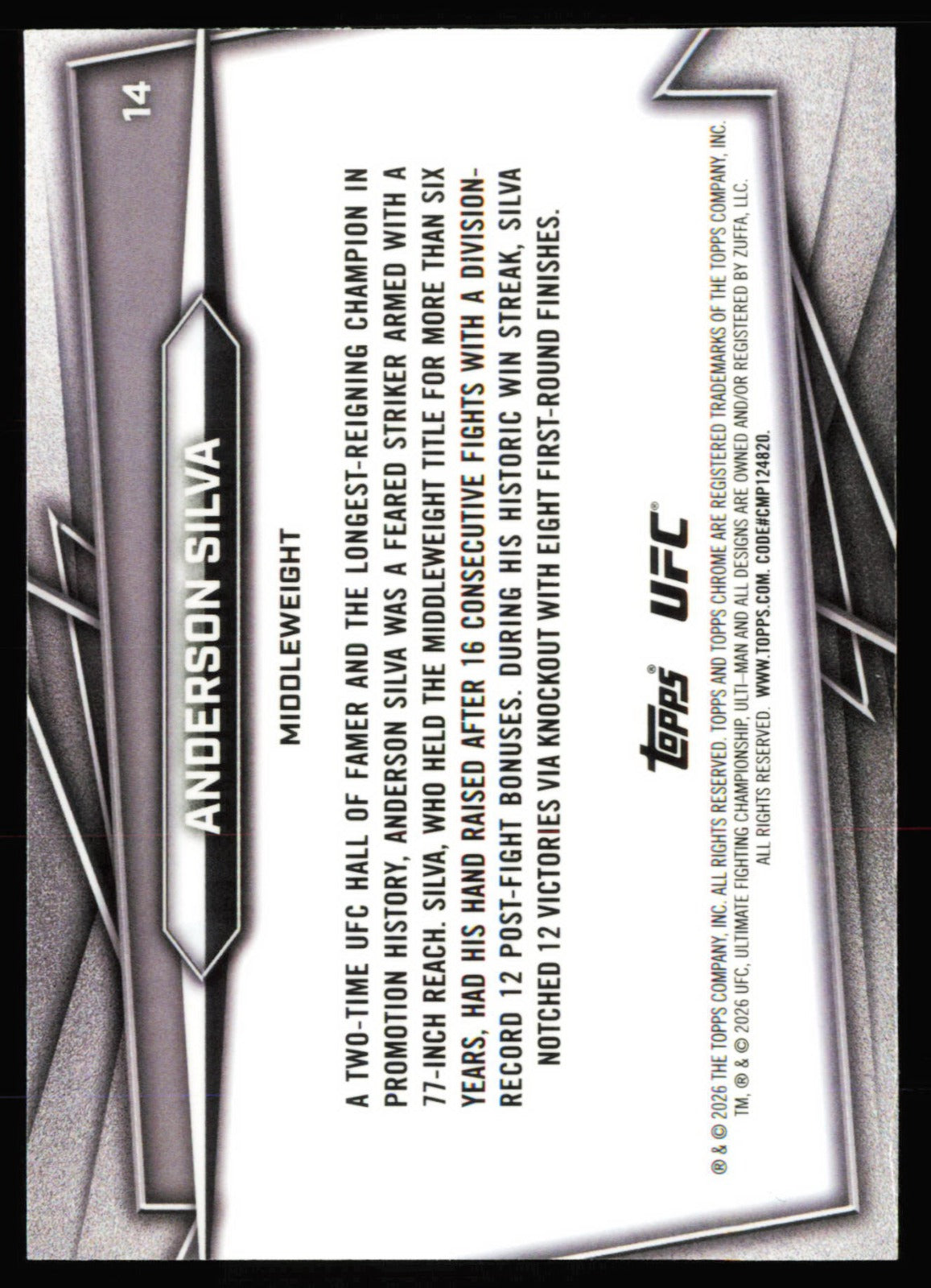 Topps Chrome UFC Aqua Refractor Anderson Silva 14 /199