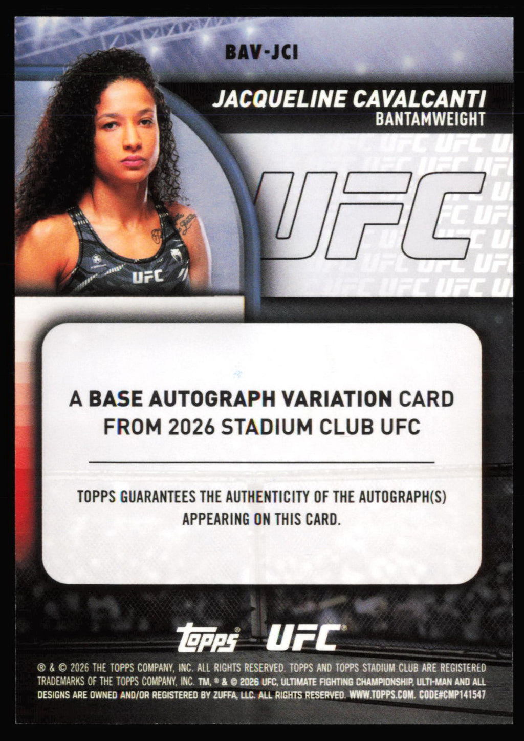 Topps Stadium Club UFC Base Autographs Yellow Jacqueline Cavalcanti Auto BAV-JCI