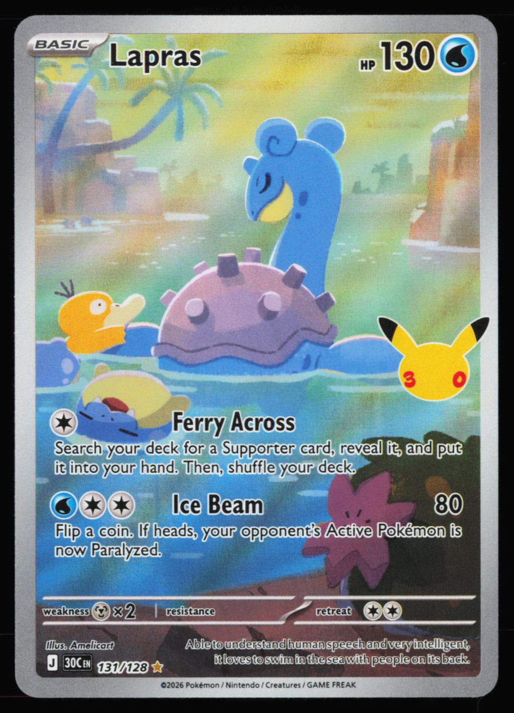 Pokémon TCG Lapras Illustration Rare ME: 30th Celebration 131/128 NM