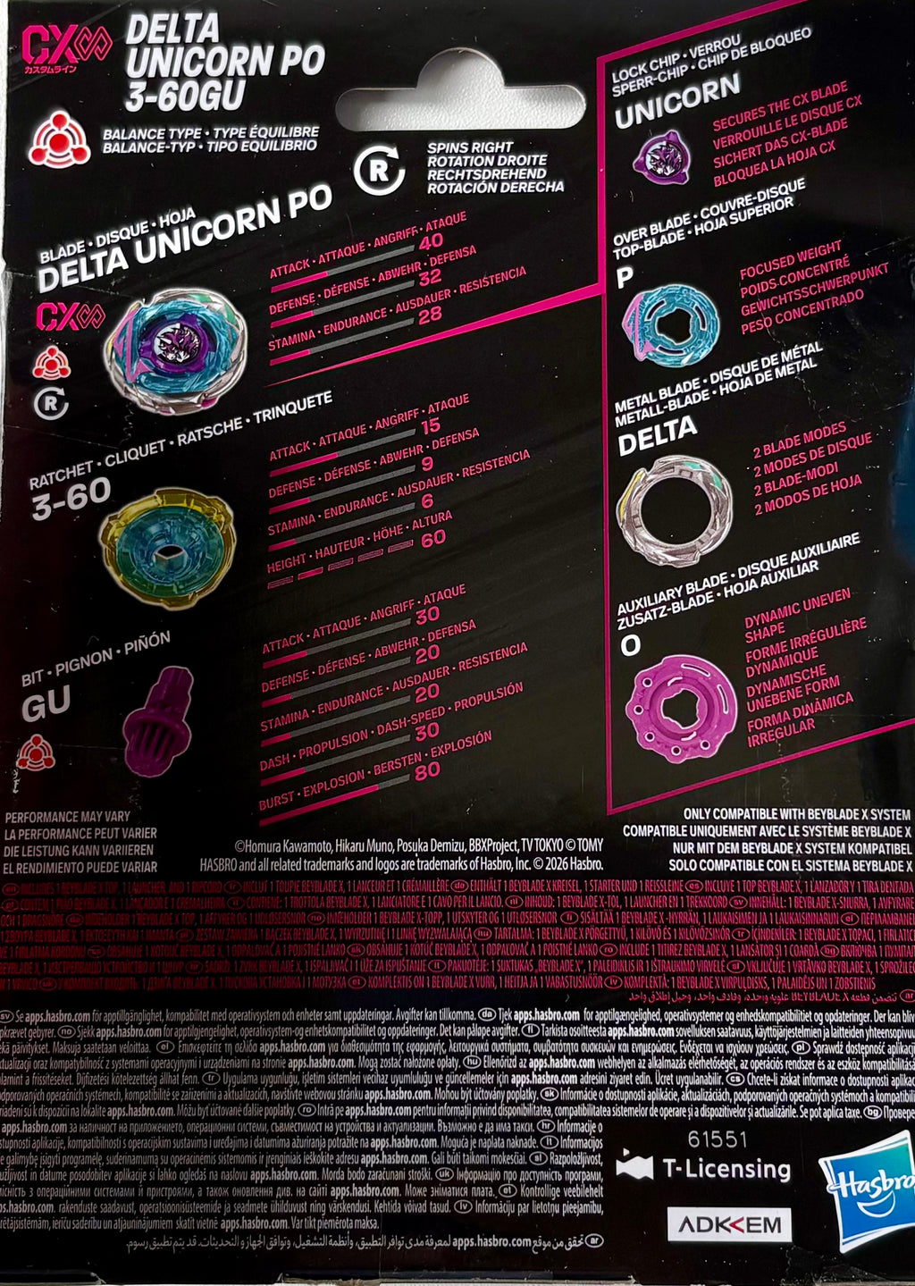 Beyblade X Delta Unicorn PO 3-60GU CX Starter Pack