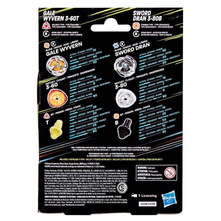 Beyblade X Gale Wyvern 3-60T & Sword Dran 3-80B Dual Pack