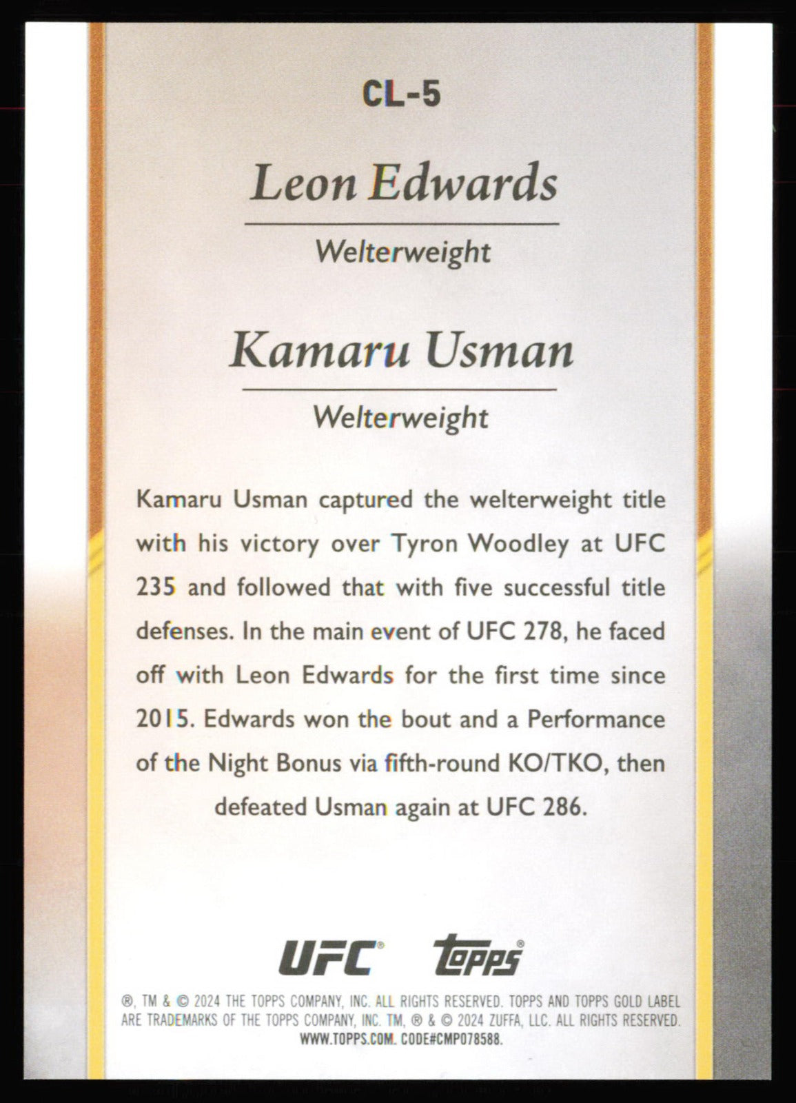 2024 Topps Gold Label UFC Championship Lineage Usman/Edwards CL-5 /10