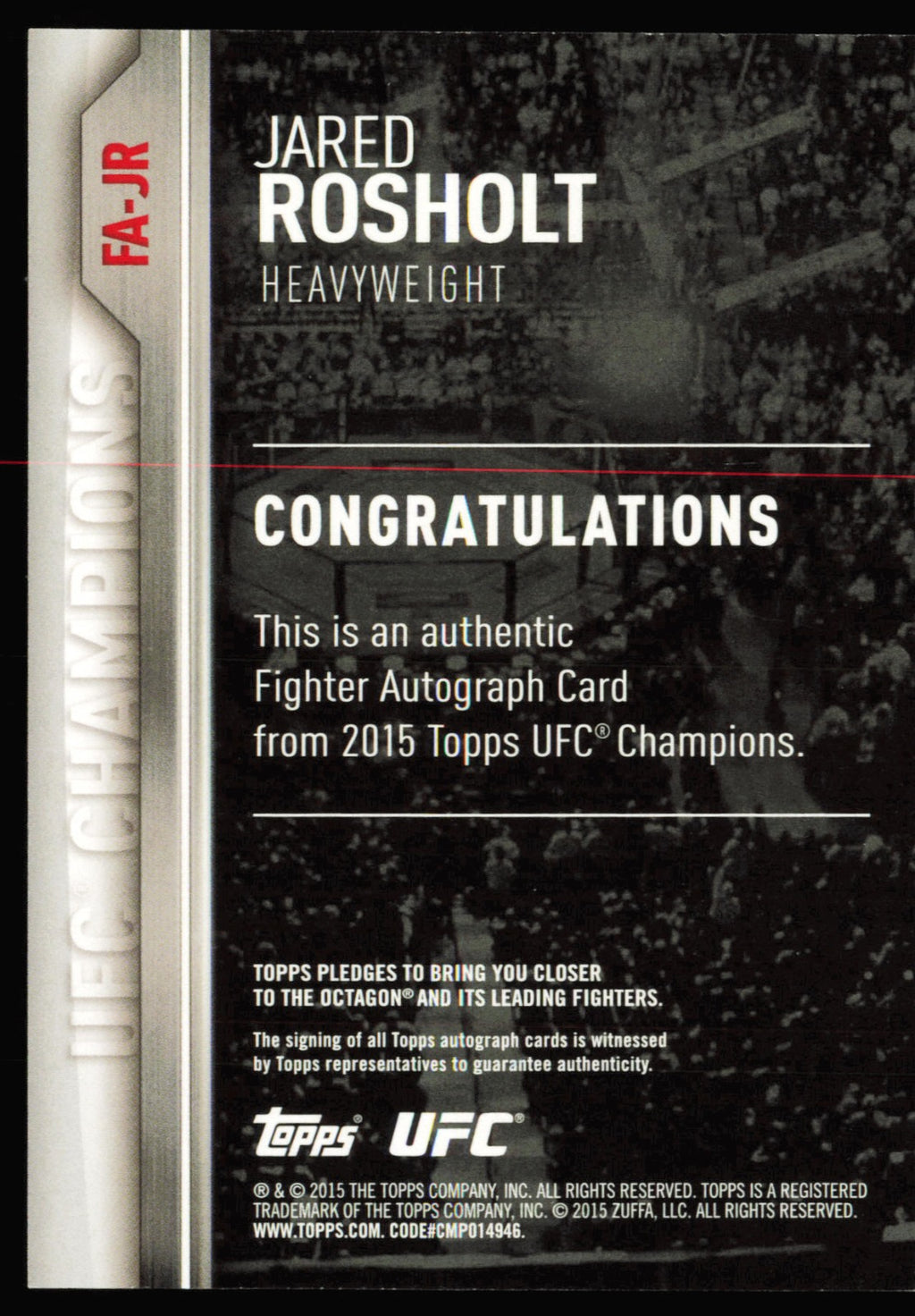 Topps UFC Champions Autographs Jared Rosholt Auto FA-JR