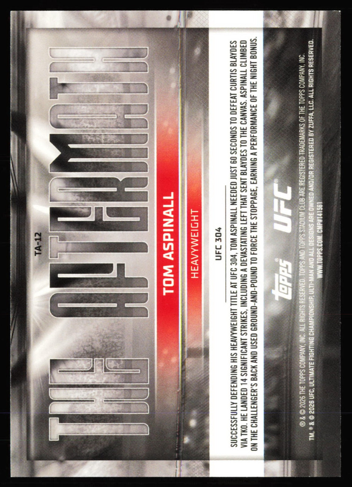 Topps Stadium Club UFC The Aftermath Tom Aspinall TA-12 - back