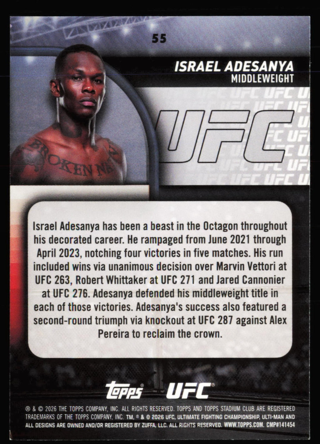 Topps Stadium Club UFC Green Israel Adesanya 55 /299