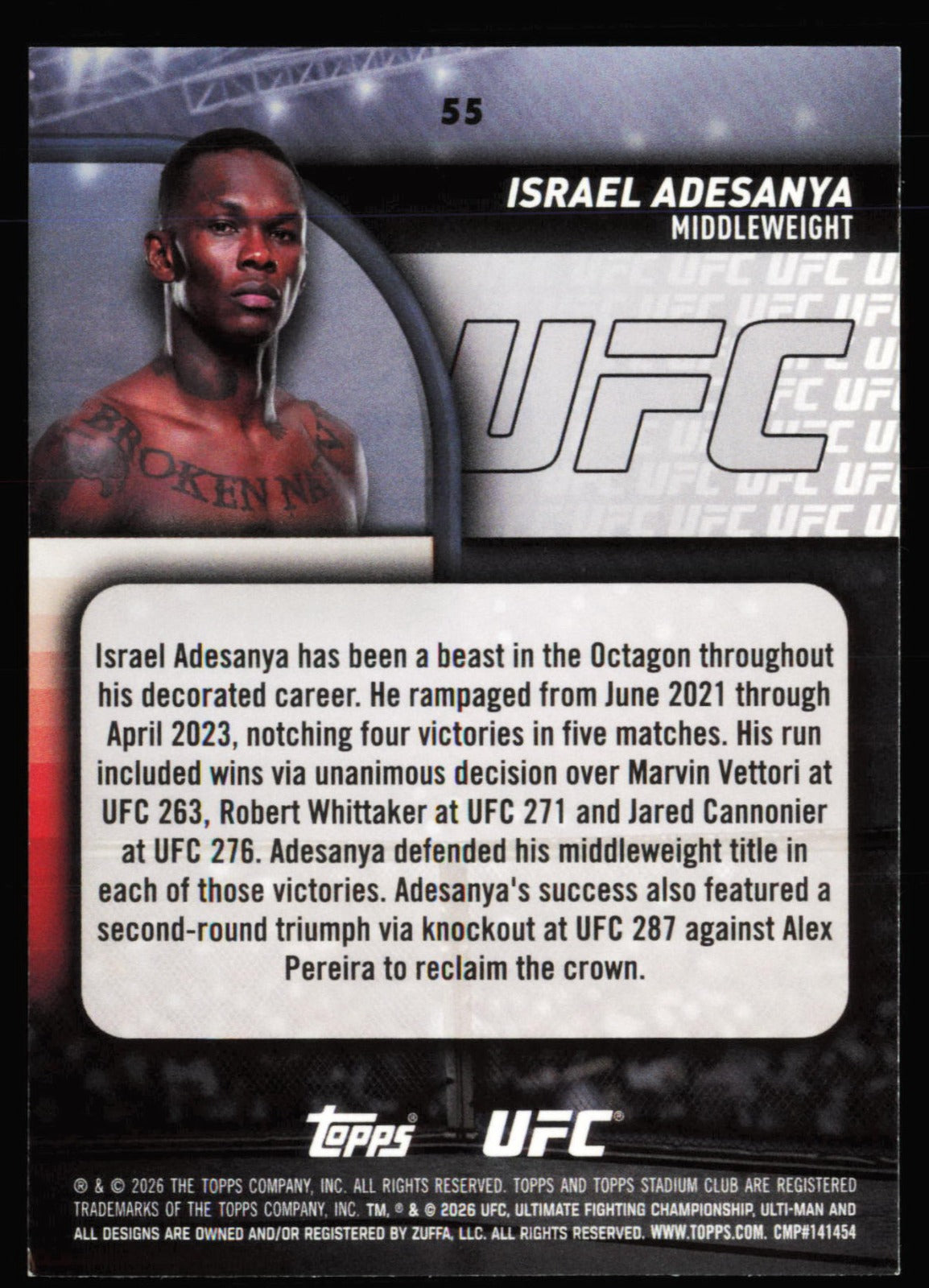 Topps Stadium Club UFC Green Israel Adesanya 55 /299