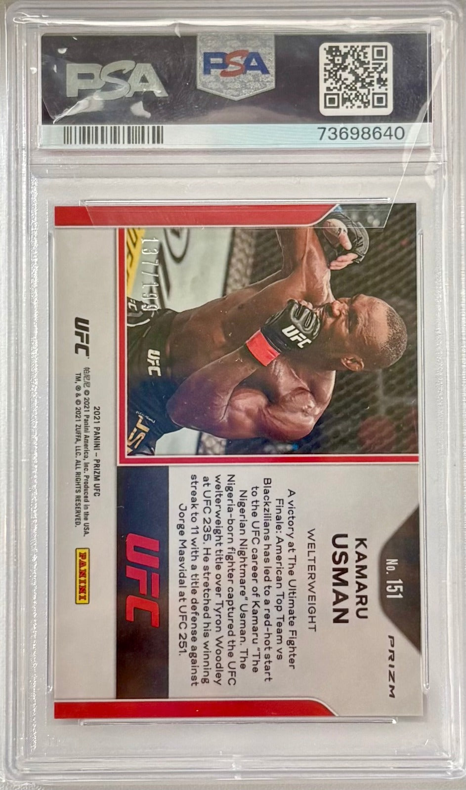 2021 Panini Prizm UFC PSA 10 Blue Prizms Kamaru Usman 151 /199