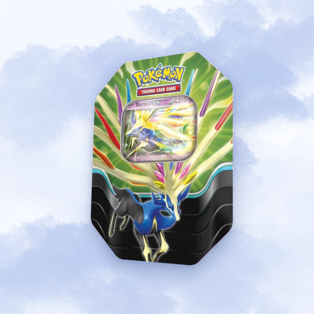 Pokémon TCG Azure Legends Tin (Xerneas ex) angled view