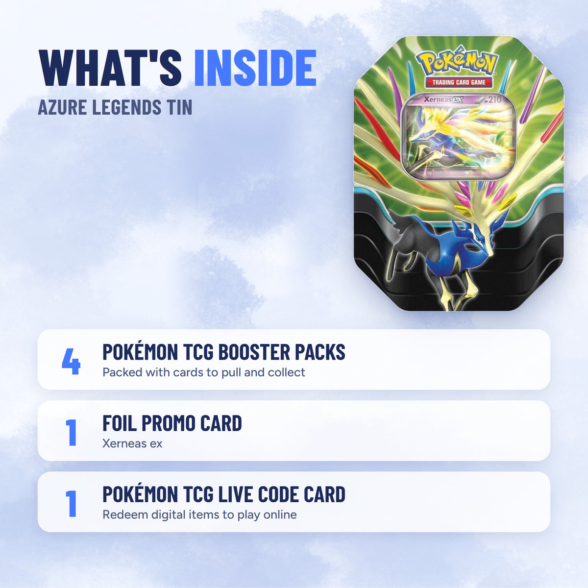 Pokémon TCG Azure Legends Tin (Xerneas ex) what's inside