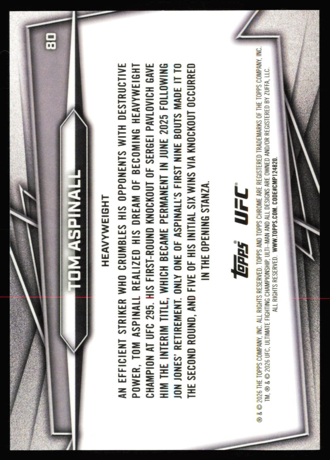 Topps Chrome UFC Sapphire Edition Gold Sapphire Tom Aspinall 80 /50