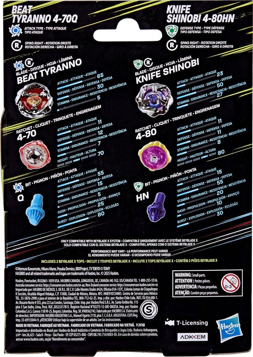 Beyblade X Beat Tyranno 4-70Q and Knife Shinobi 4-80HN Dual Pack