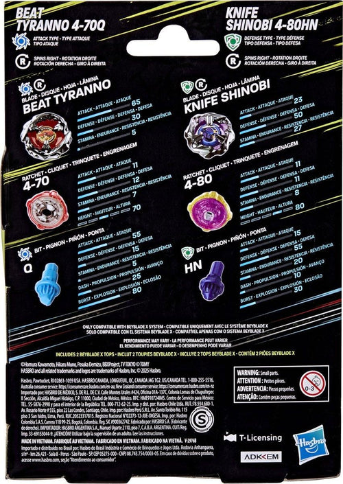 Beyblade X Beat Tyranno 4-70Q and Knife Shinobi 4-80HN Dual Pack