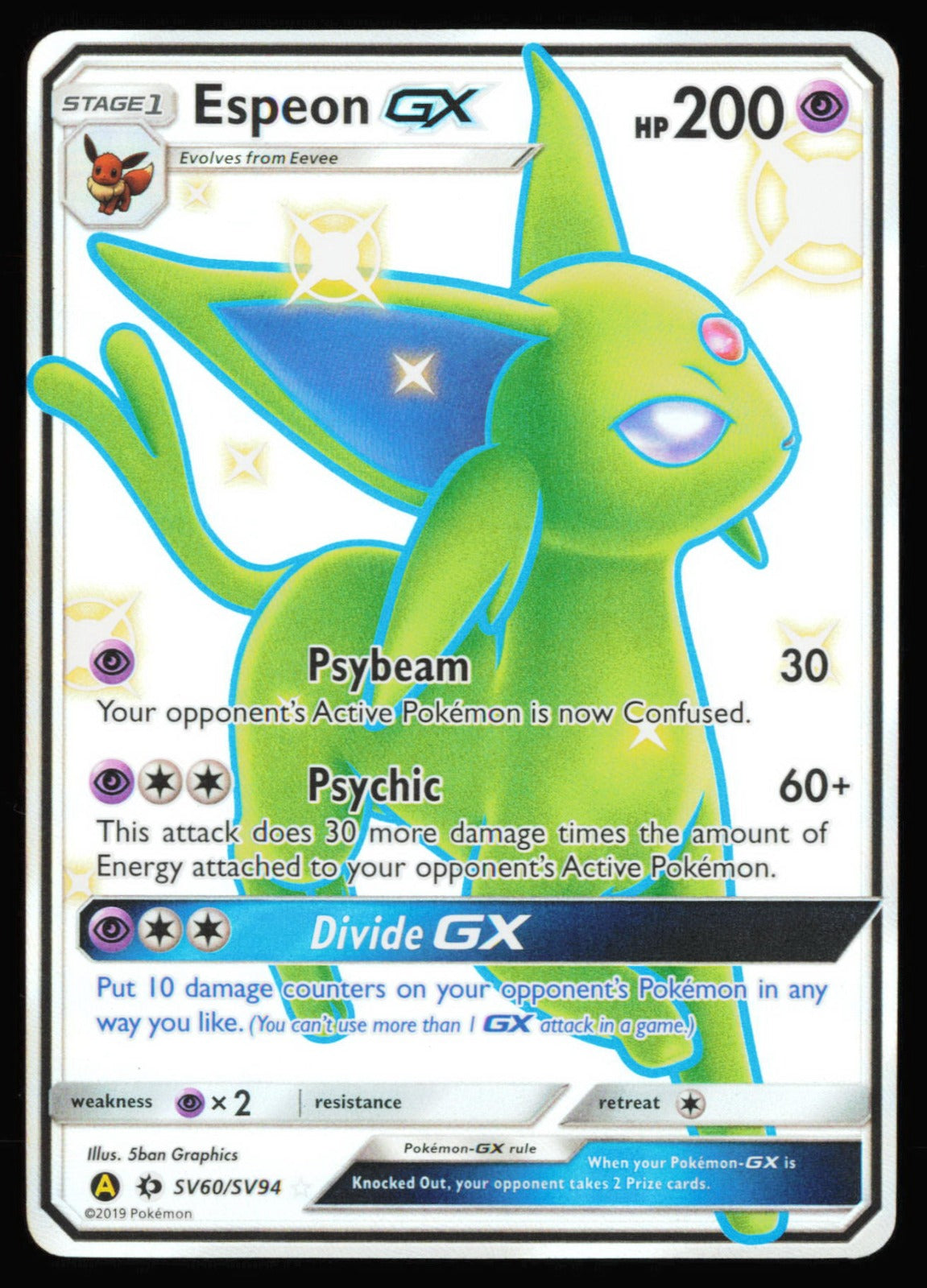 Pokemon TCG Espeon GX Shiny Rare Hidden Fates: Shiny Vault SV60/SV94 - front