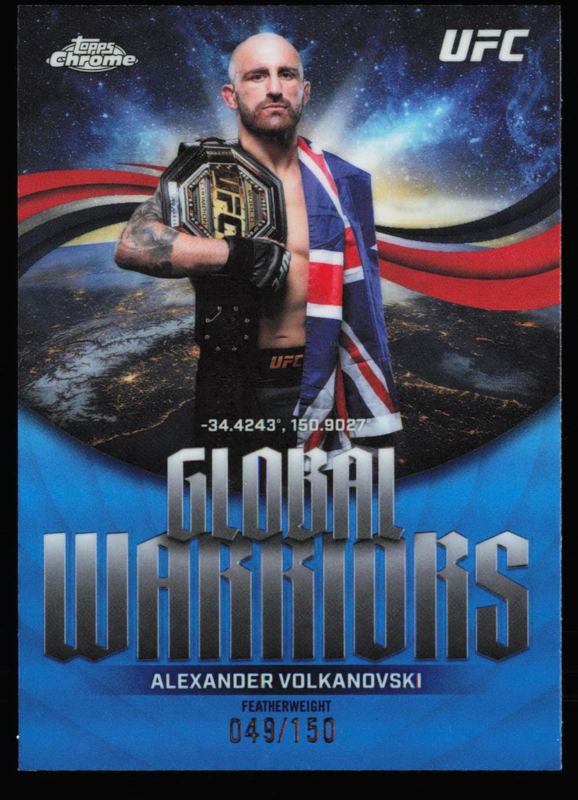 Topps Chrome UFC Global Warriors Blue Refractor Alexander Volkanovski GW-2 /150