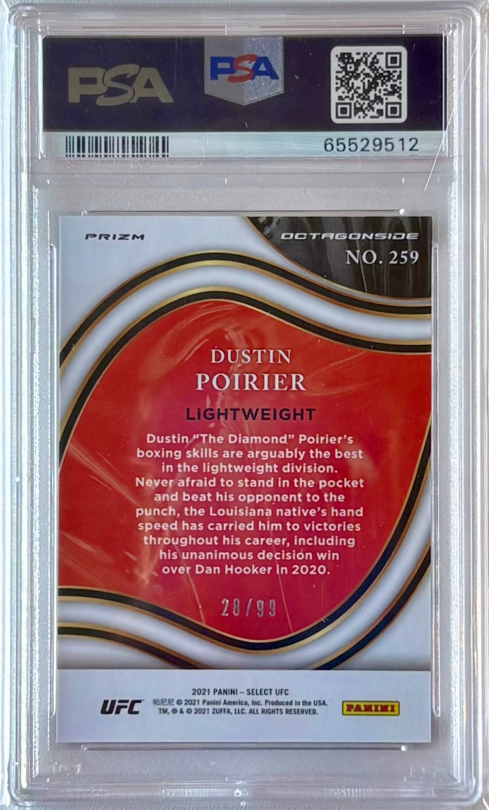 2021 Panini Select UFC PSA 10 Blue Disco Prizms Dustin Poirier 259 /99