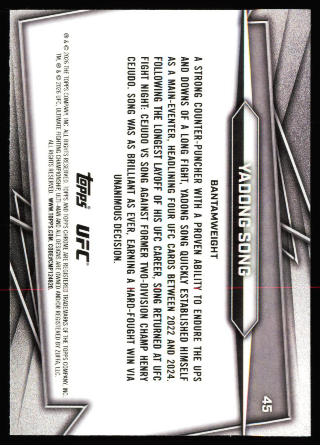 Topps Chrome UFC Blue Mini Diamonds Refractor UFC Yadong Song 45 /150
