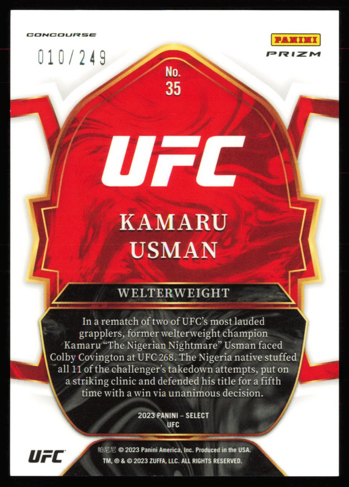 2023 Panini Select UFC Light Blue Prizms Kamaru Usman 35 /249