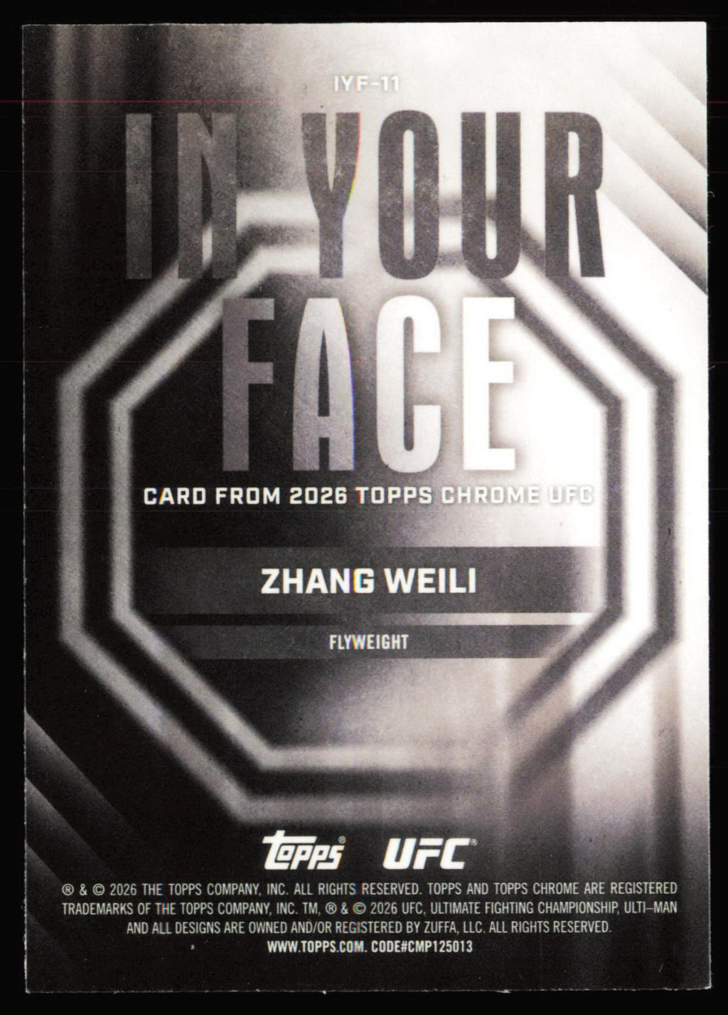 2026 Topps Chrome UFC In Your Face Aqua Refractor Zhang Weili IYF-11 /199