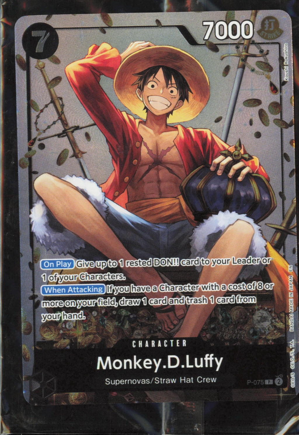 (SEALED!) One Piece Monkey.D.Luffy Foil PR One Promo Card P-075 NM