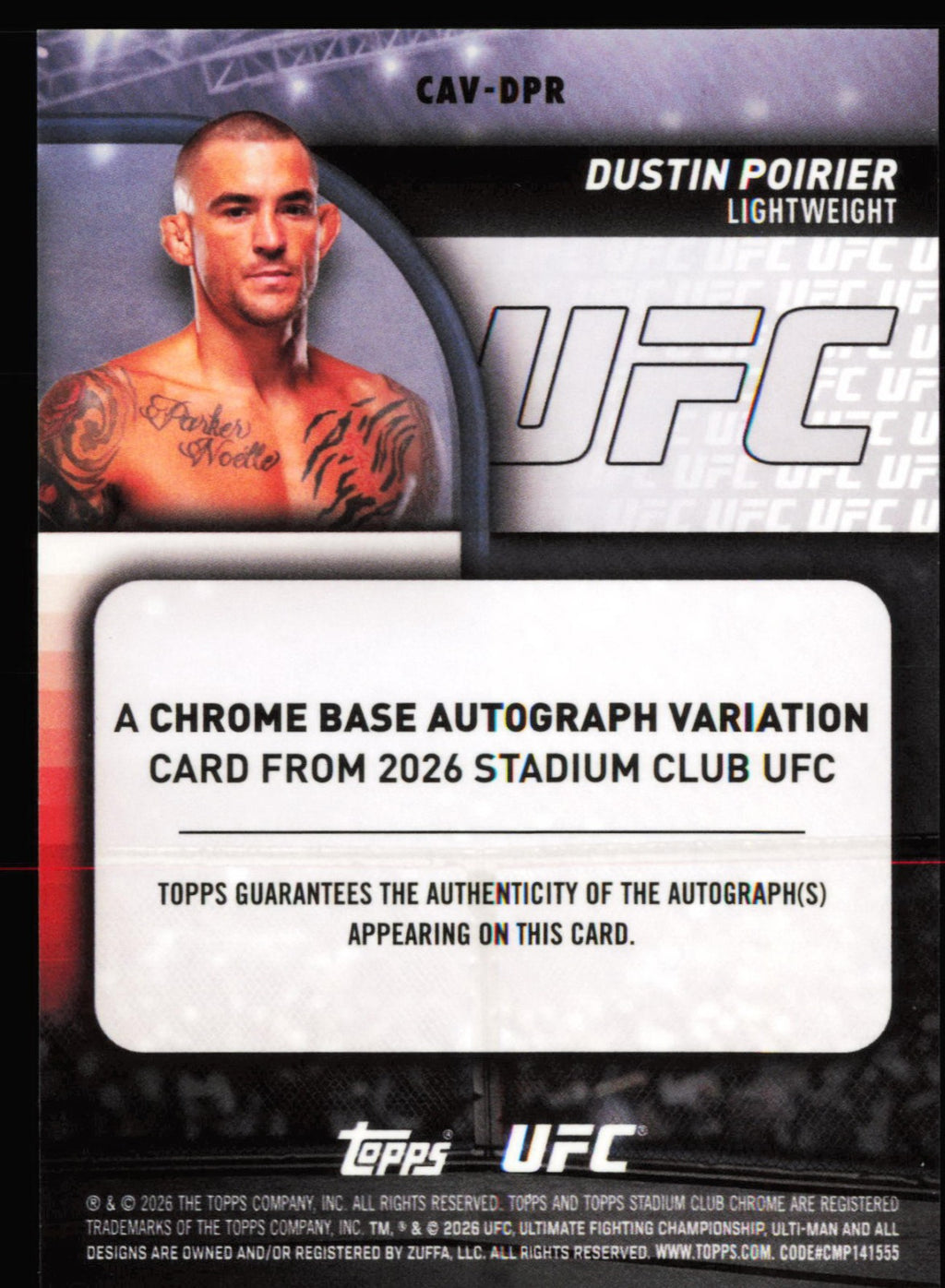 Stadium Club UFC Chrome Autographs Dustin Poirier CAV-DPR