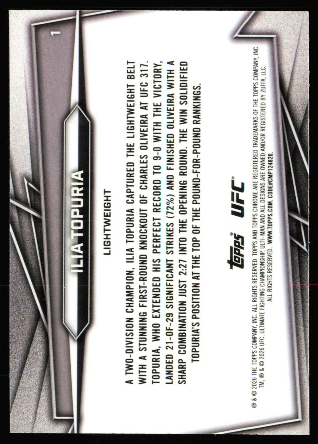 Topps Chrome UFC Green Geometric Refractor Ilia Topuria 1 /75