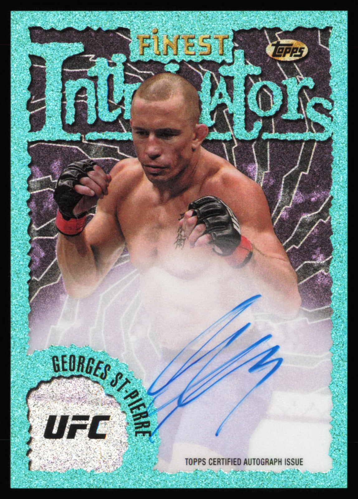 2024 Topps Finest UFC Georges St-Pierre Aqua Refractor On Card Auto IA-GSP - front