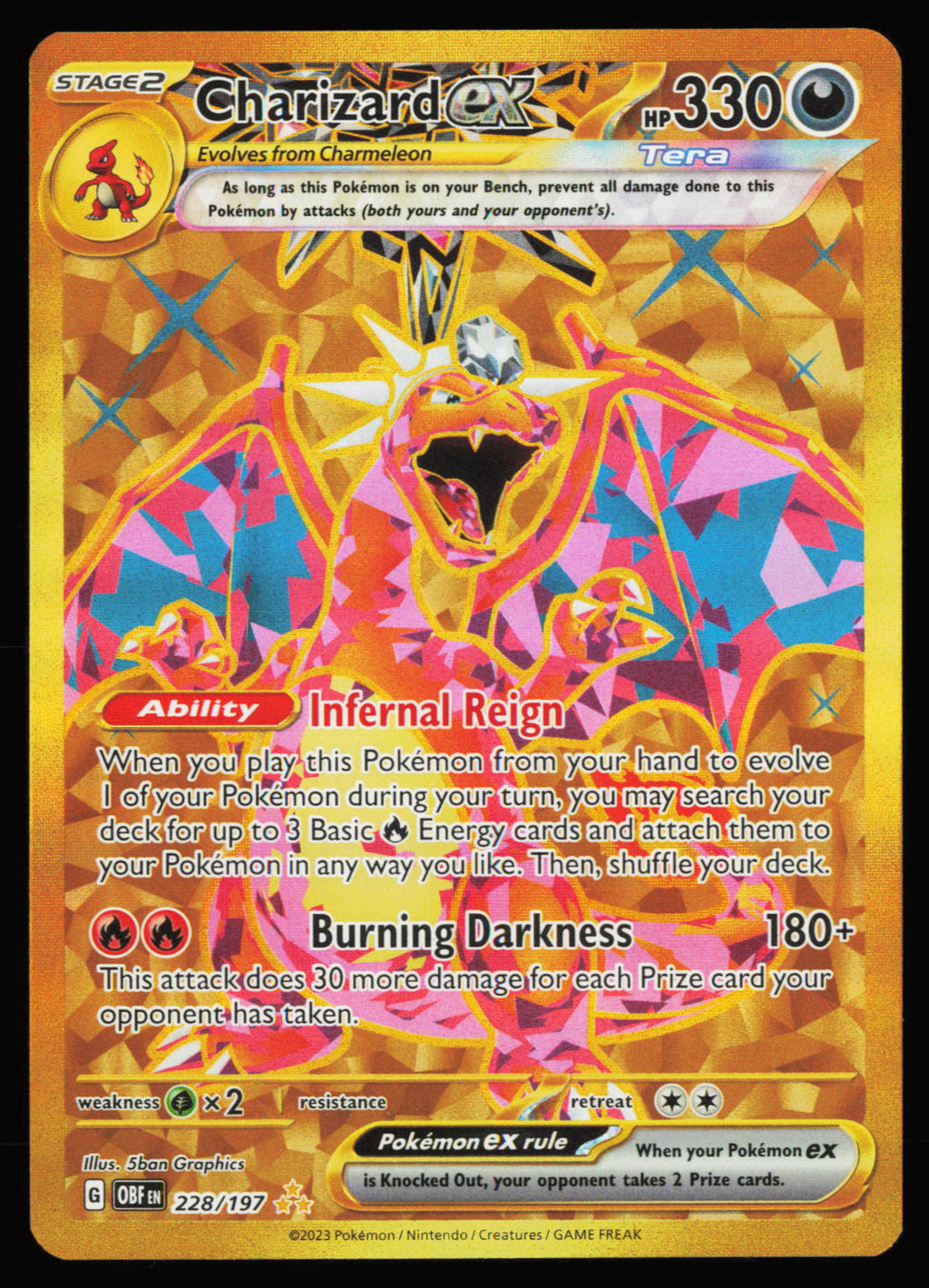 Pokemon TCG Charizard ex Hyper Rare SV03: Obsidian Flames 228/197 NM