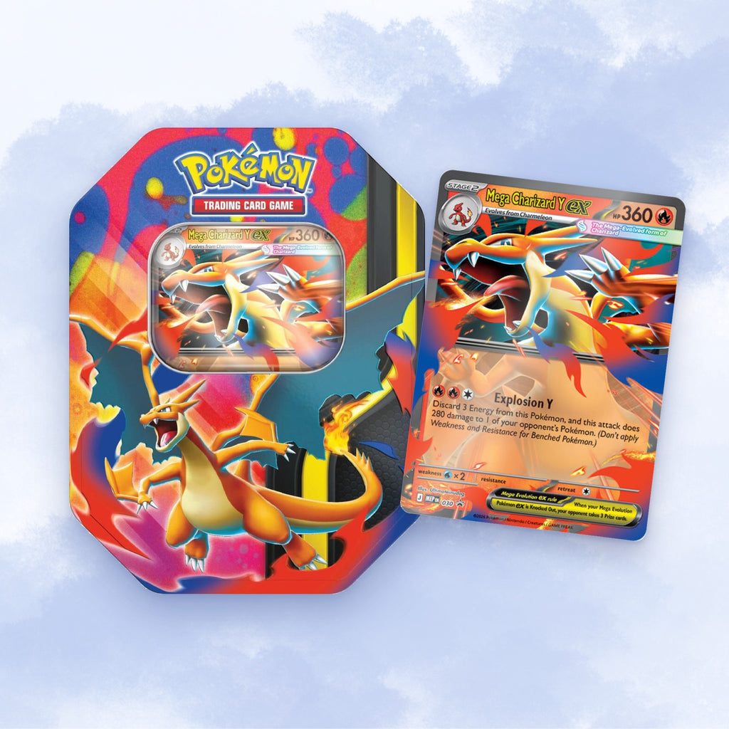 Pokémon TCG Mega Charizard Y ex Tin with its foil promo card